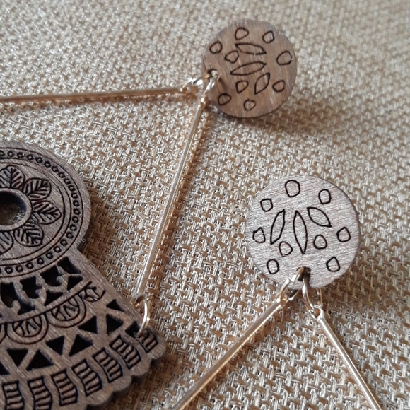 *2 for $15* Wooden Mandala Drop Earrings - Picture 4 of 5